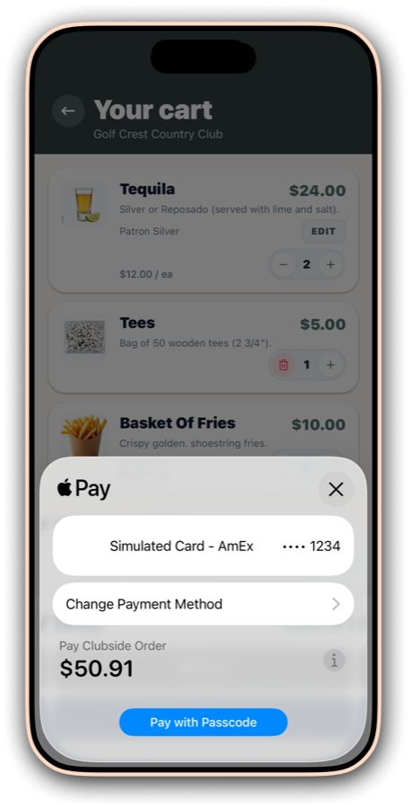 The cart with the Apple Pay sheet open